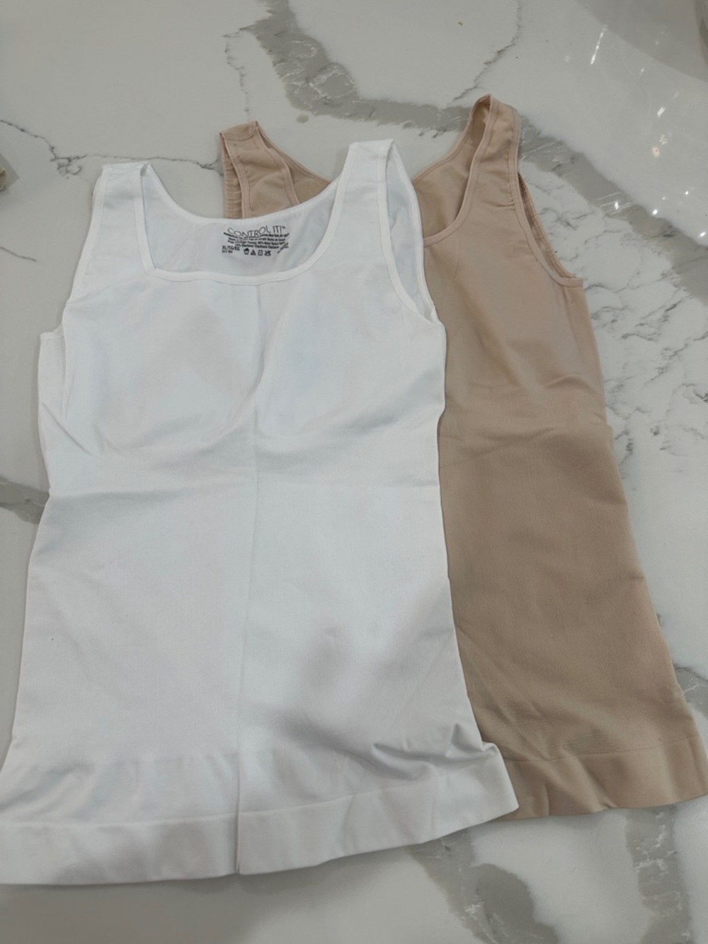 Maidenform White & Beige Shapewear Tank Tops - 2 Pack